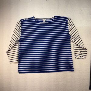 J. Crew XXL Striped 3/4 Sleeve Top Blue White Cotton Nautical Style Women's‎